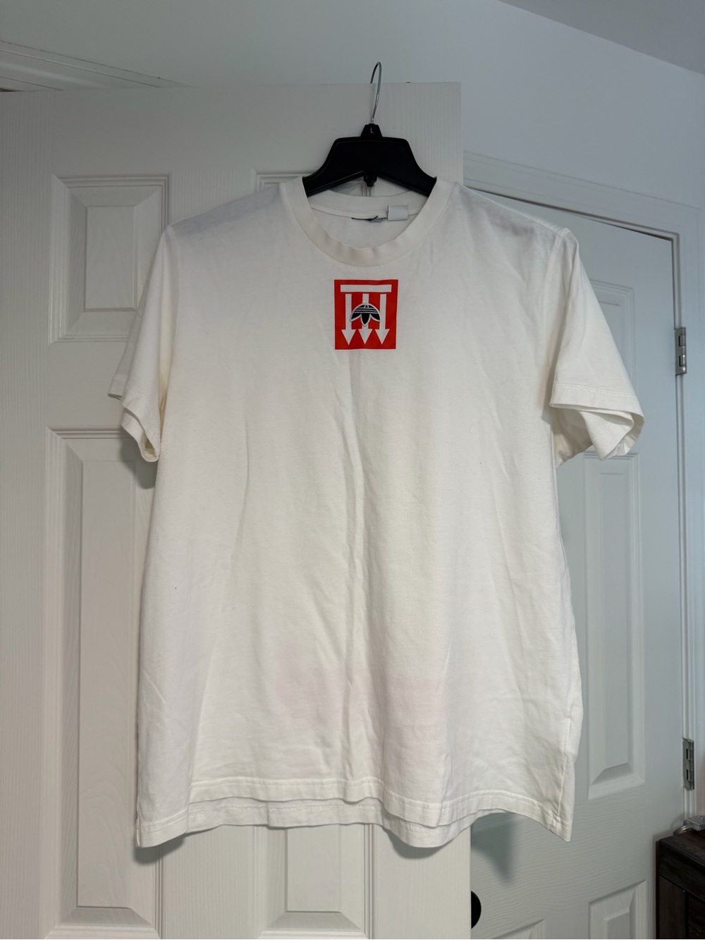 adidas White Short Sleeve Tee with Red Graphic